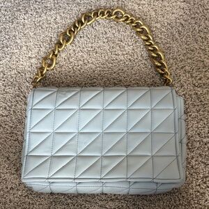 Zara Blue Quilted Handbag with Gold Chain